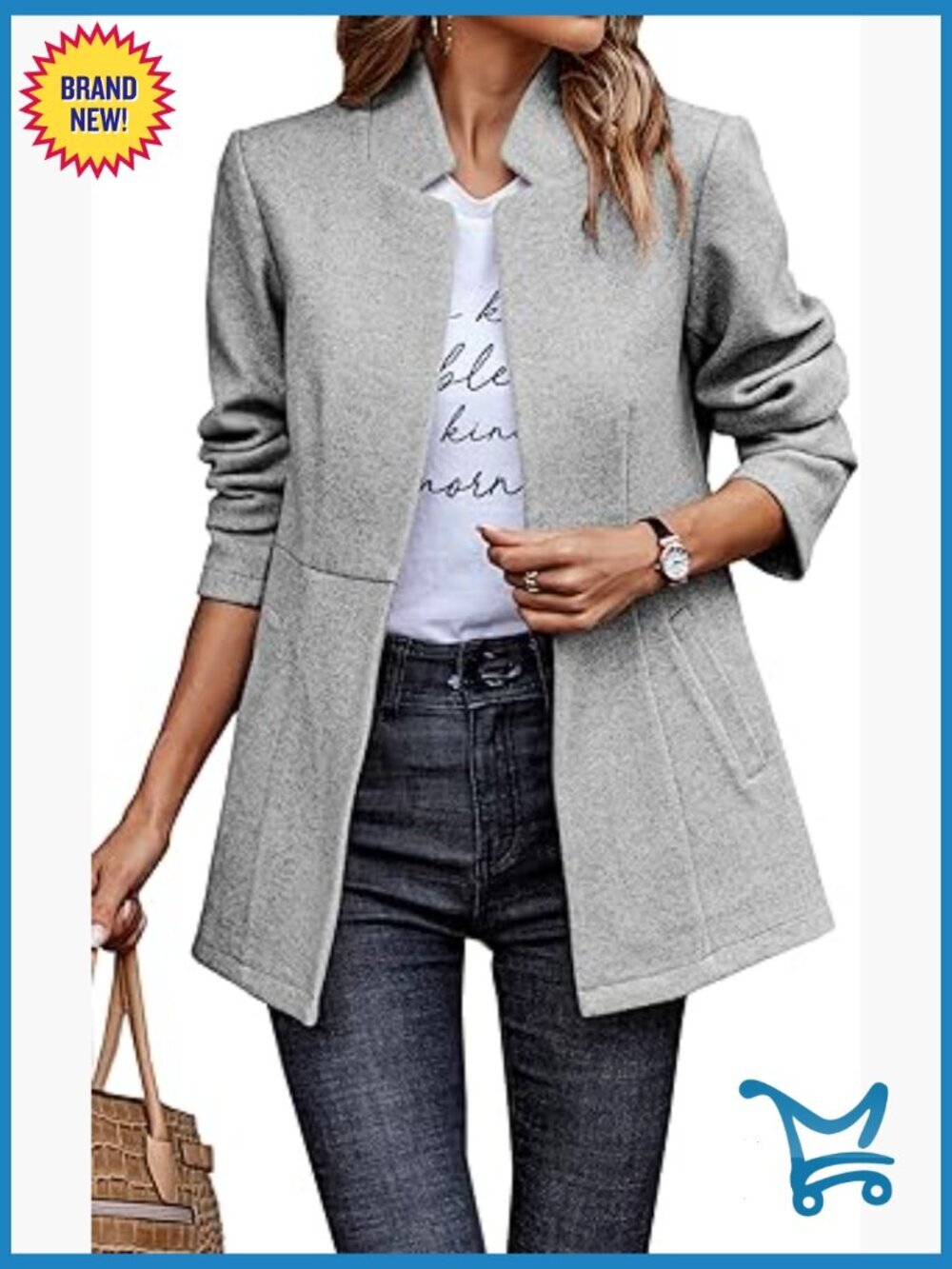 Open Front Trench Coat Long Sleeve Notch Collar Business Work Office Blazer